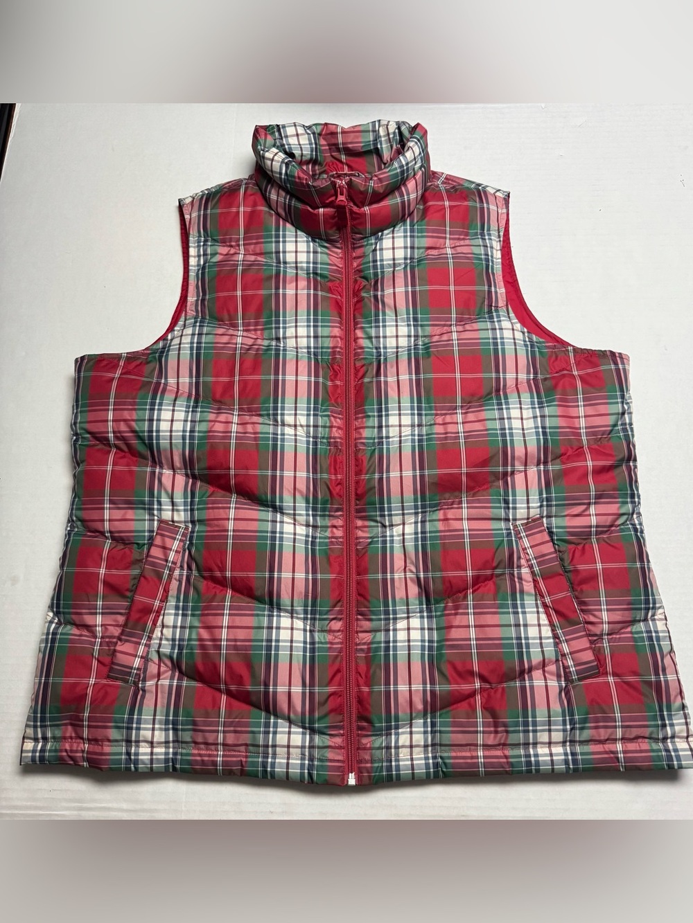 Lands' End Tartan Plaid Down Quilted Puffer Full Zip Vest Insulated Pockets 1X
